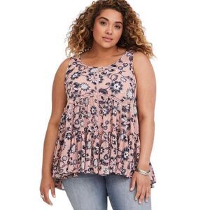 Torrid‎ Plus Size 3X Top Pink Floral Lace-Up Chiffon Tank Swing Oversized 993